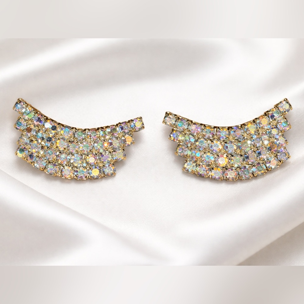 Vintage Aurora Borealis Rhinestone Shoe Clips - Mid-Century Glamour